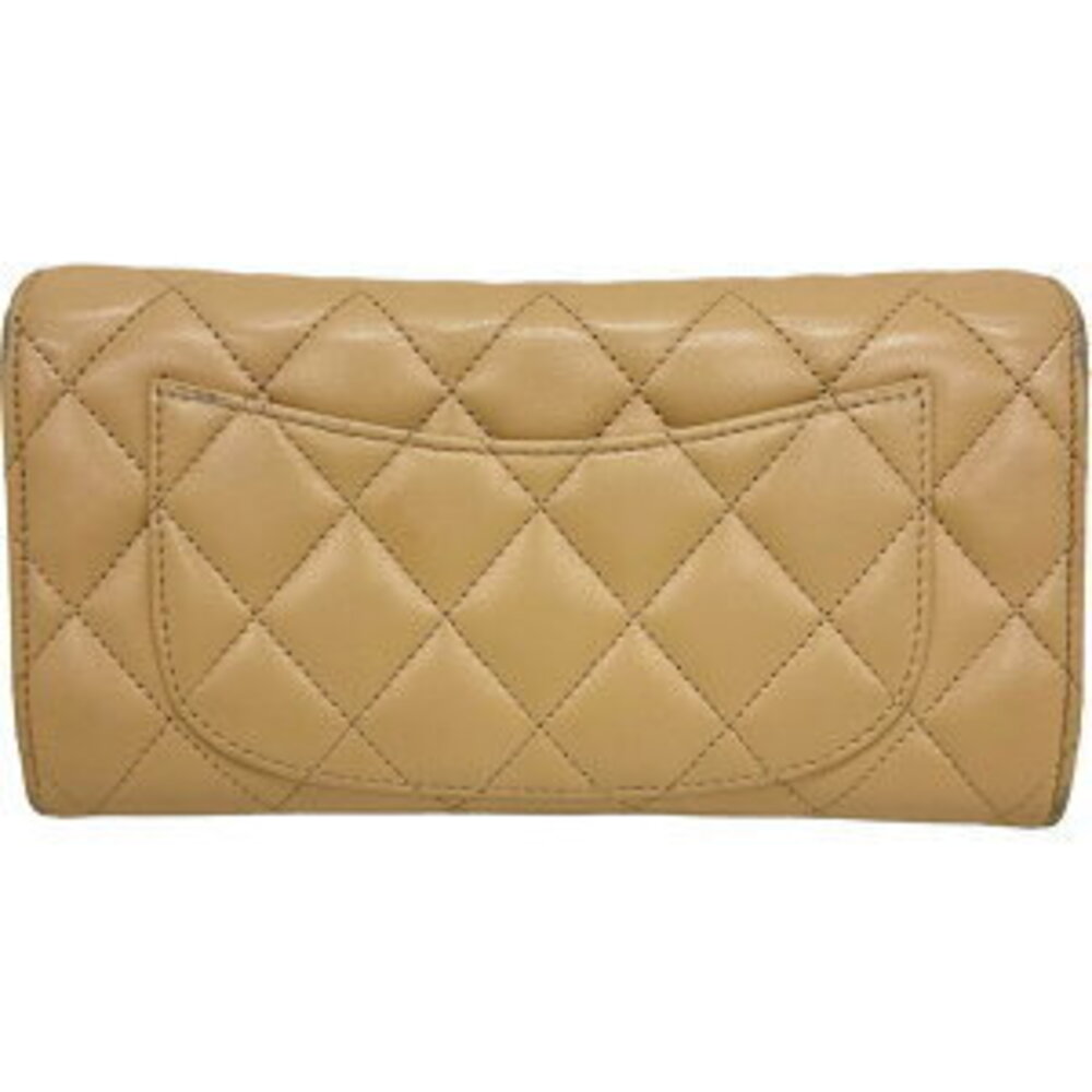 Chanel Lambskin Long Card BL Tan Bifold Beige Wallet Matelasse MaMox GG Shoulder - Picture 3 of 8